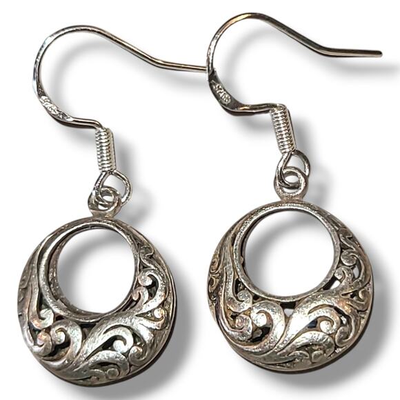 Vintage Sterling Silver 925 Swirl Filigree Dangle Basket Earrings - Picture 1 of 7